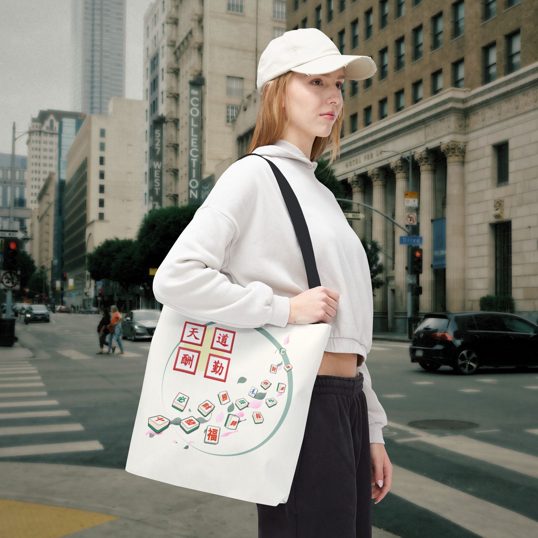 Mahjong Tiles Tote Bag — Zen Mahjong Design with Chinese Characters