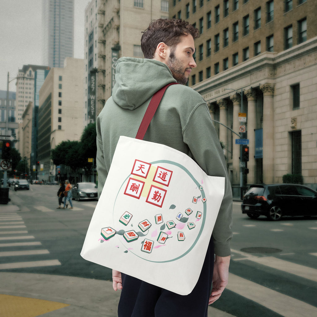 Mahjong Tiles Tote Bag — Zen Mahjong Design with Chinese Characters
