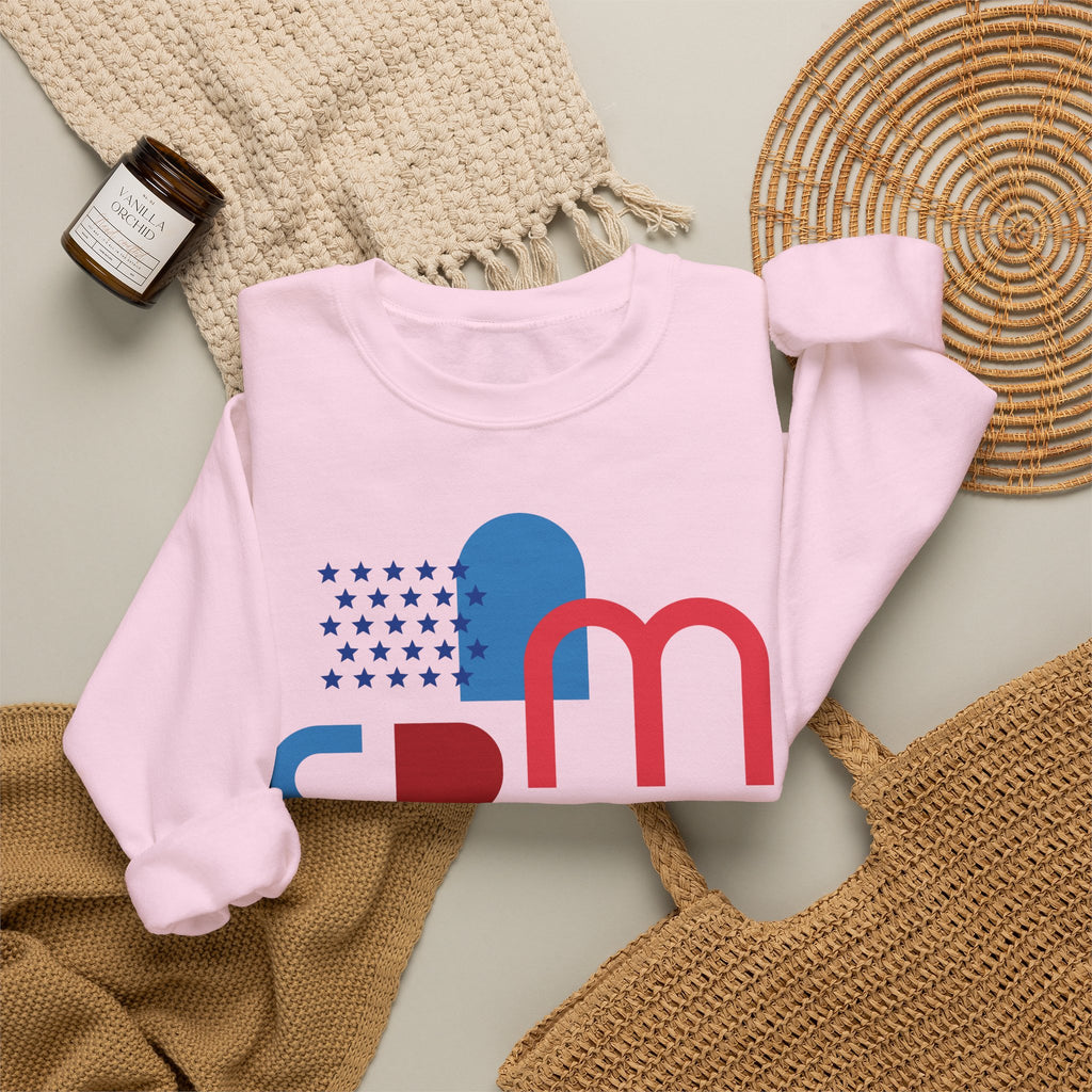 America Graphic Sweatshirt — Modern Red & Blue Design