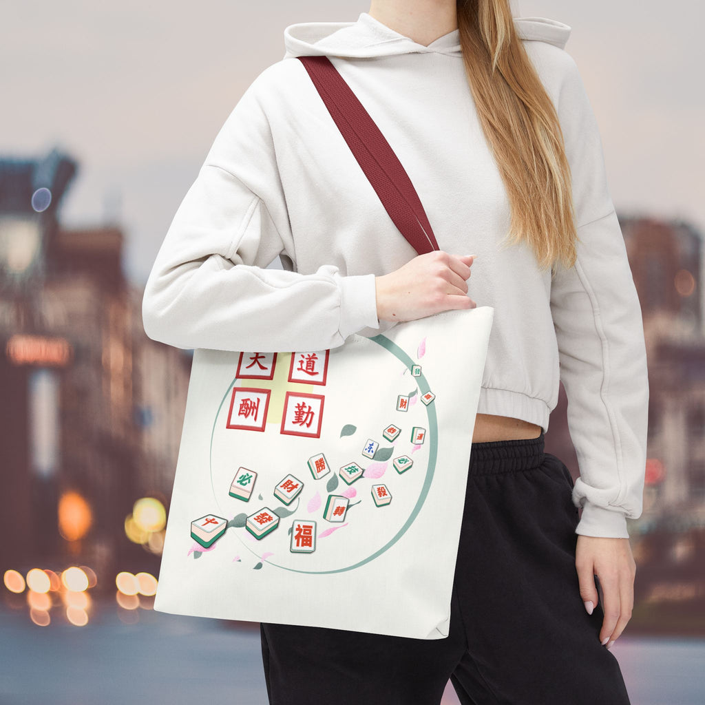 Mahjong Tiles Tote Bag — Zen Mahjong Design with Chinese Characters