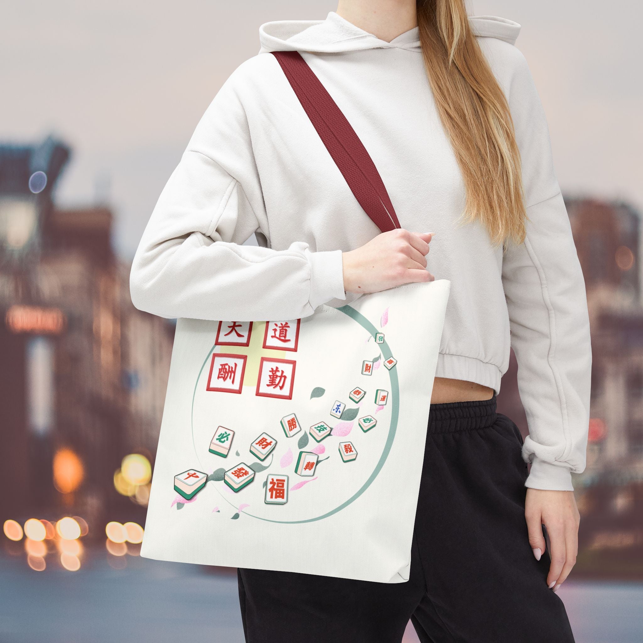 Mahjong Tiles Tote Bag — Zen Mahjong Design with Chinese Characters