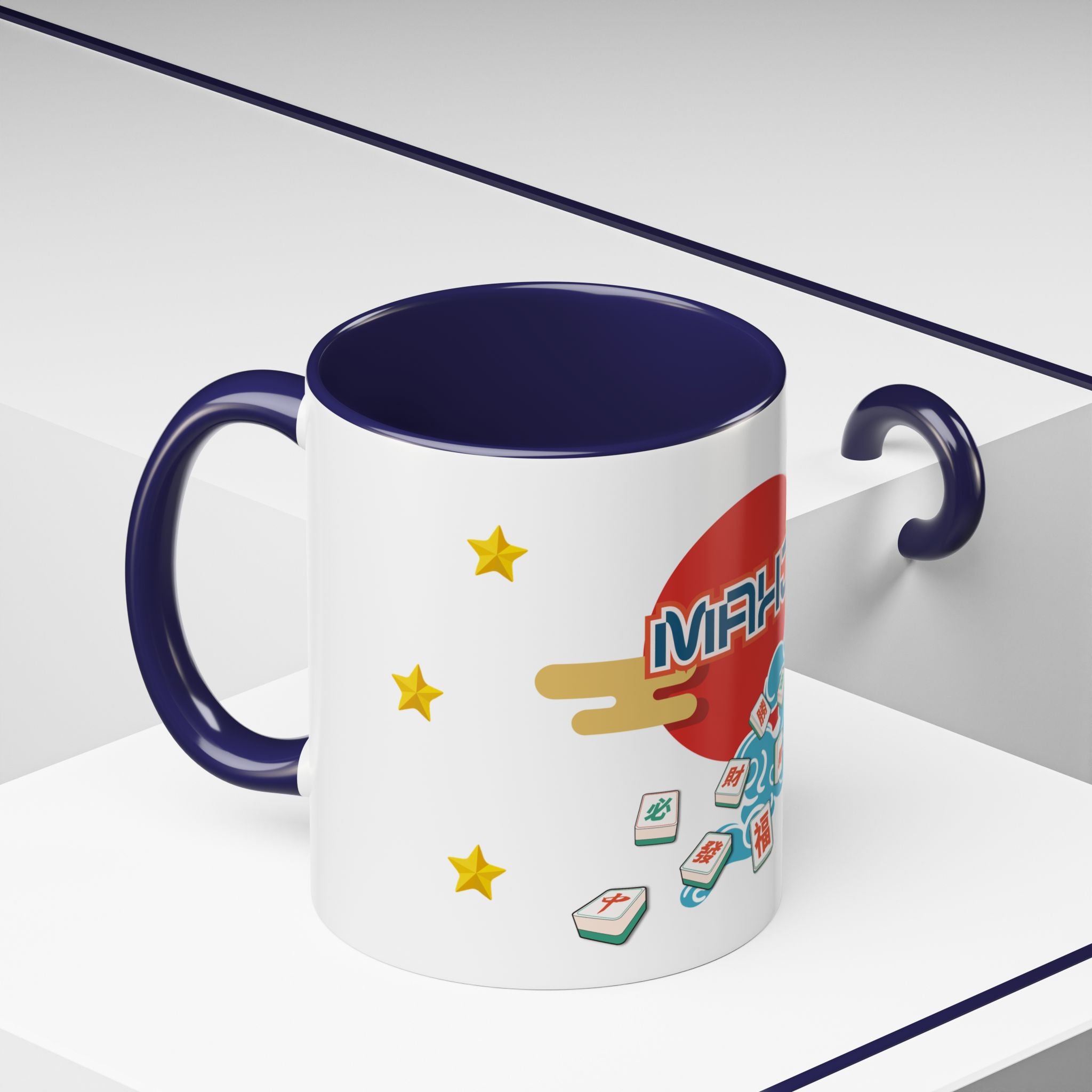 Mahjong Accent Coffee Mug — Retro Sun & Wave Mahjong Tiles Design (11/15oz)