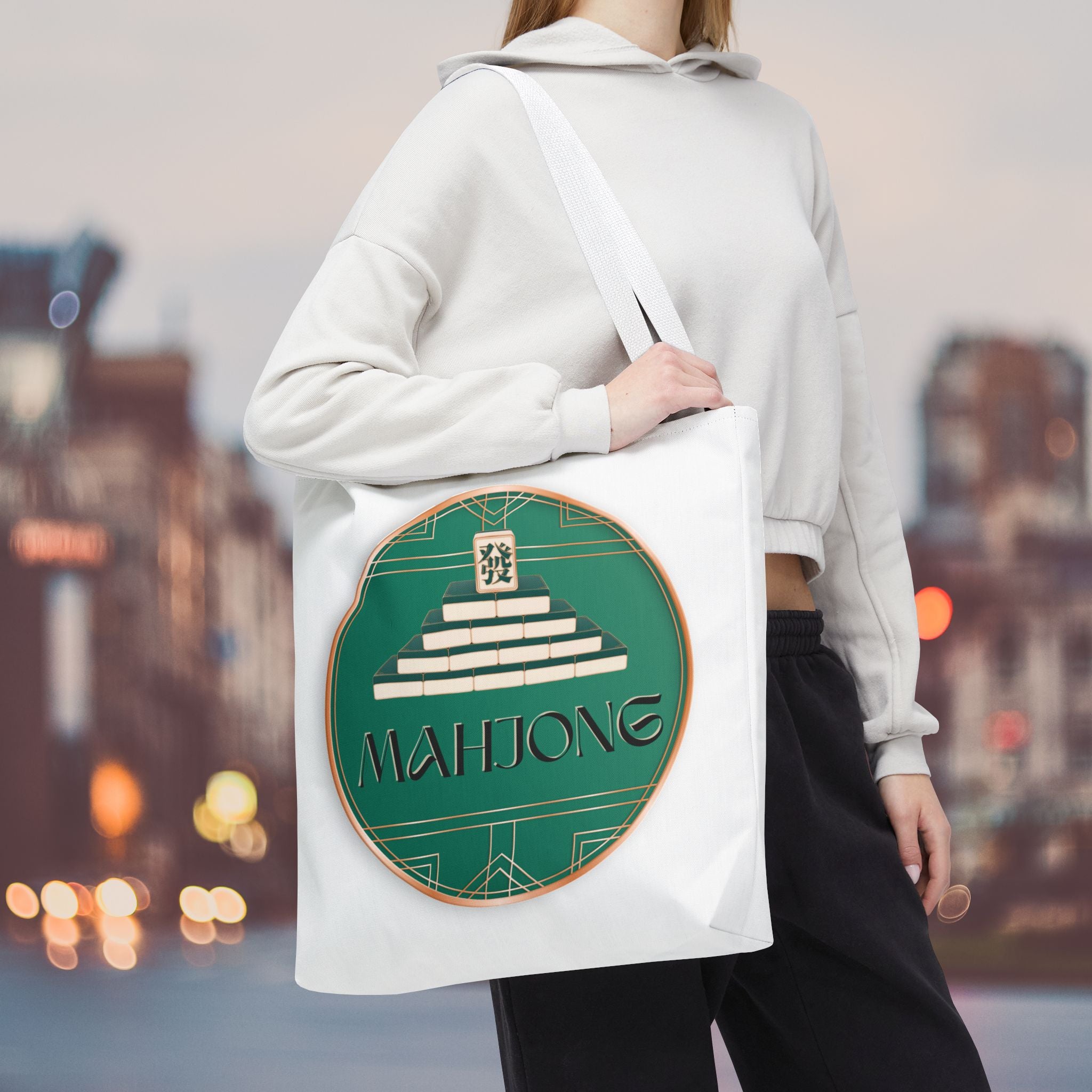 Mahjong Tote Bag — Vintage Green Mahjong Tile Design