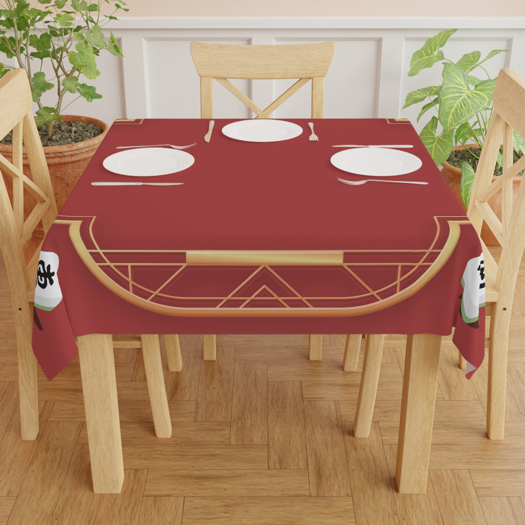 Mahjong Red Tablecloth — Elegant Gold-Trimmed Game Table Cover