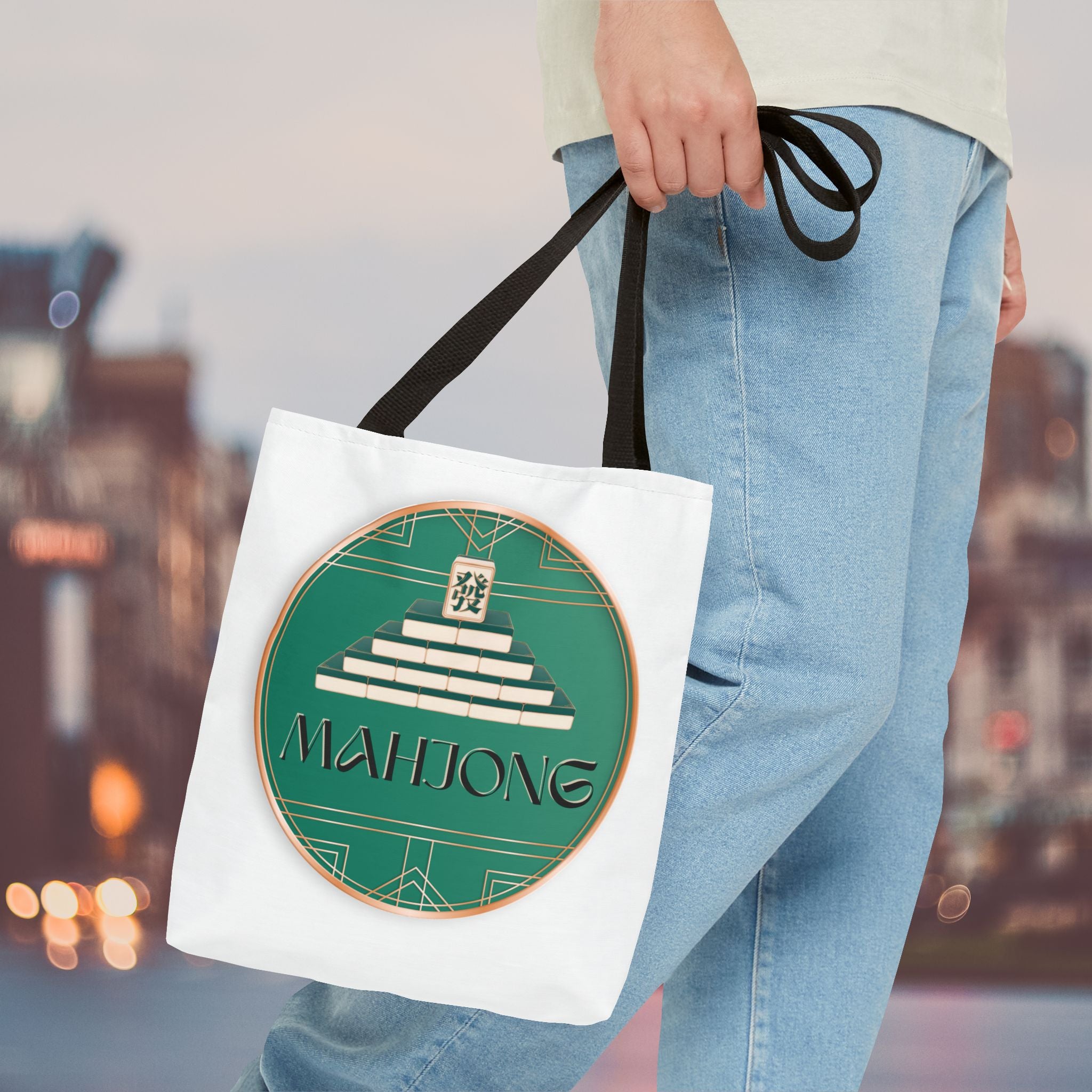 Mahjong Tote Bag — Vintage Green Mahjong Tile Design