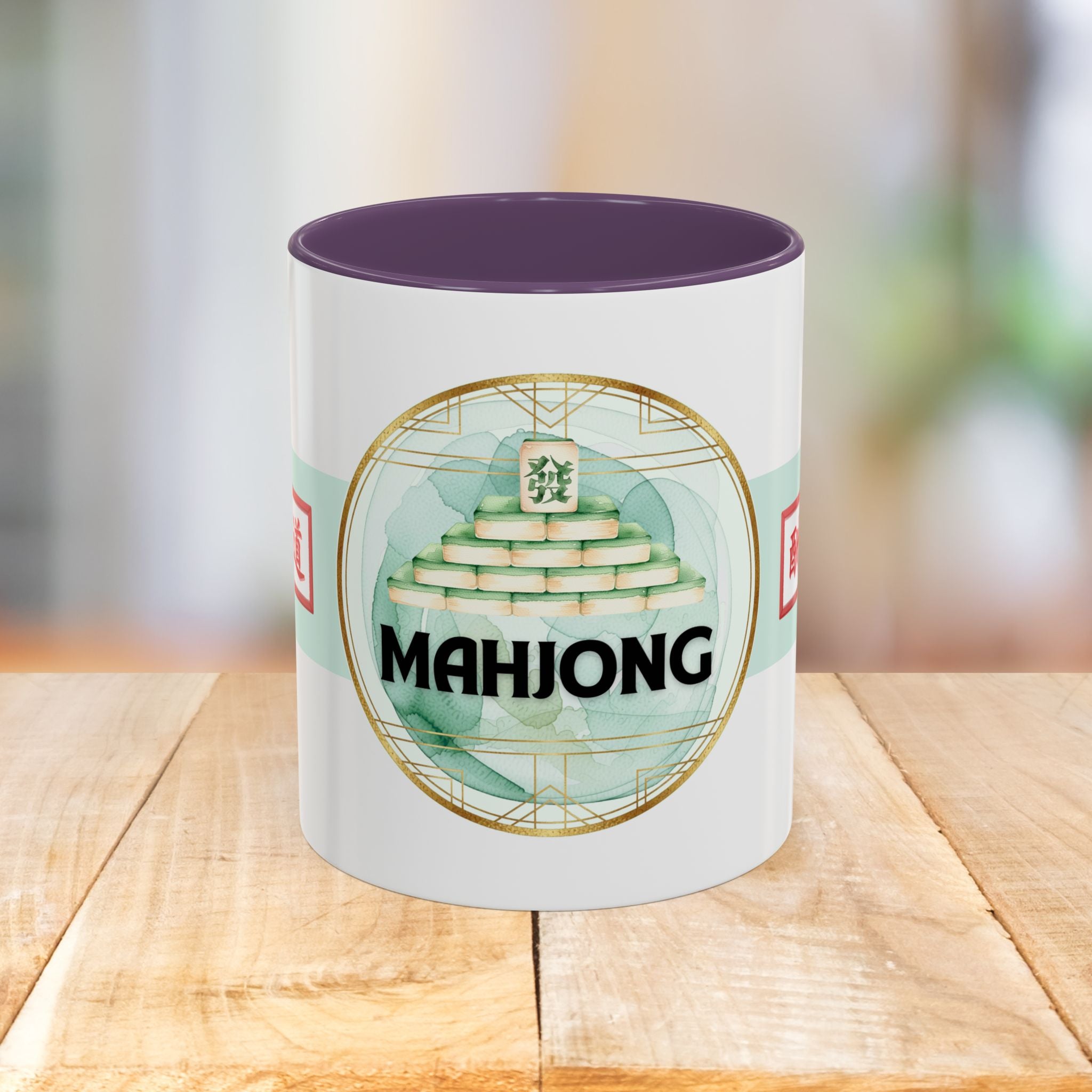 Mahjong Accent Coffee Mug – Ceramic Game Night Mug with Mahjong Tile Design (11/15oz)