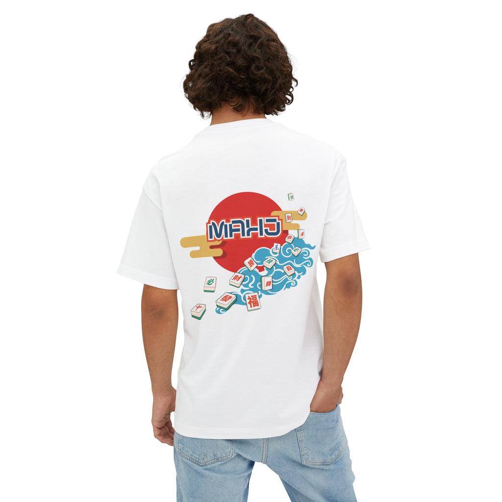 Mahjong Wave Graphic Tee — Retro Sun Mahjong Tiles Oversized T-Shirt