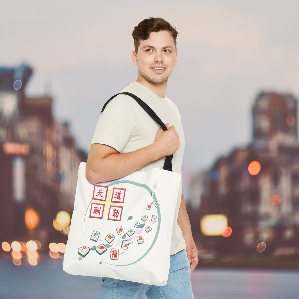 Mahjong Tiles Tote Bag — Zen Mahjong Design with Chinese Characters